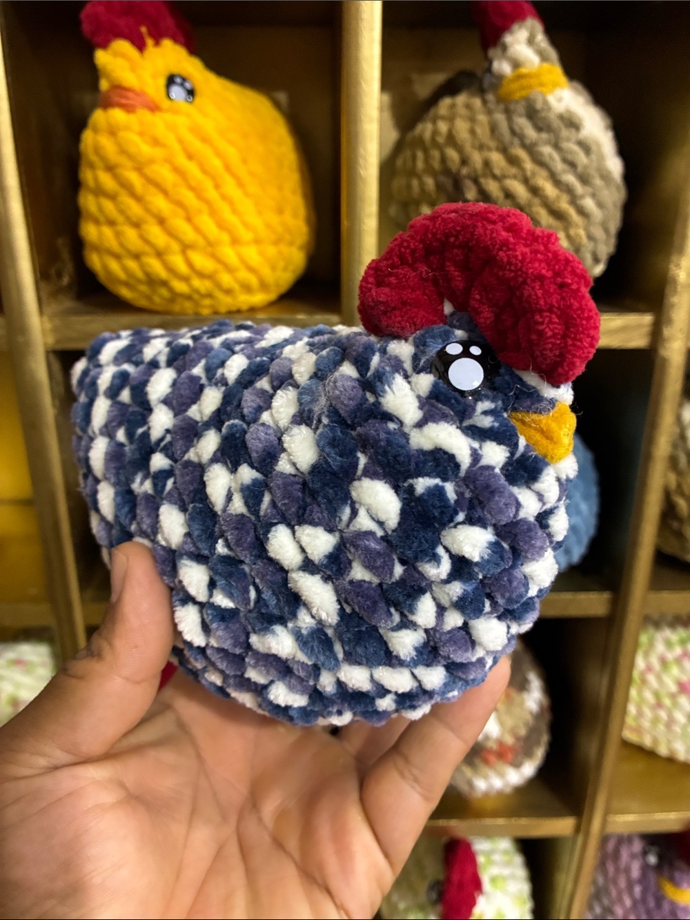 Plush Chicken Small Pet Toy - Navy, White & Red